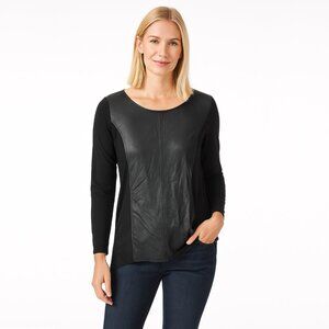 2/$30 Chico's Faux Leather Panel Tunic Top Black 12 #BAG5